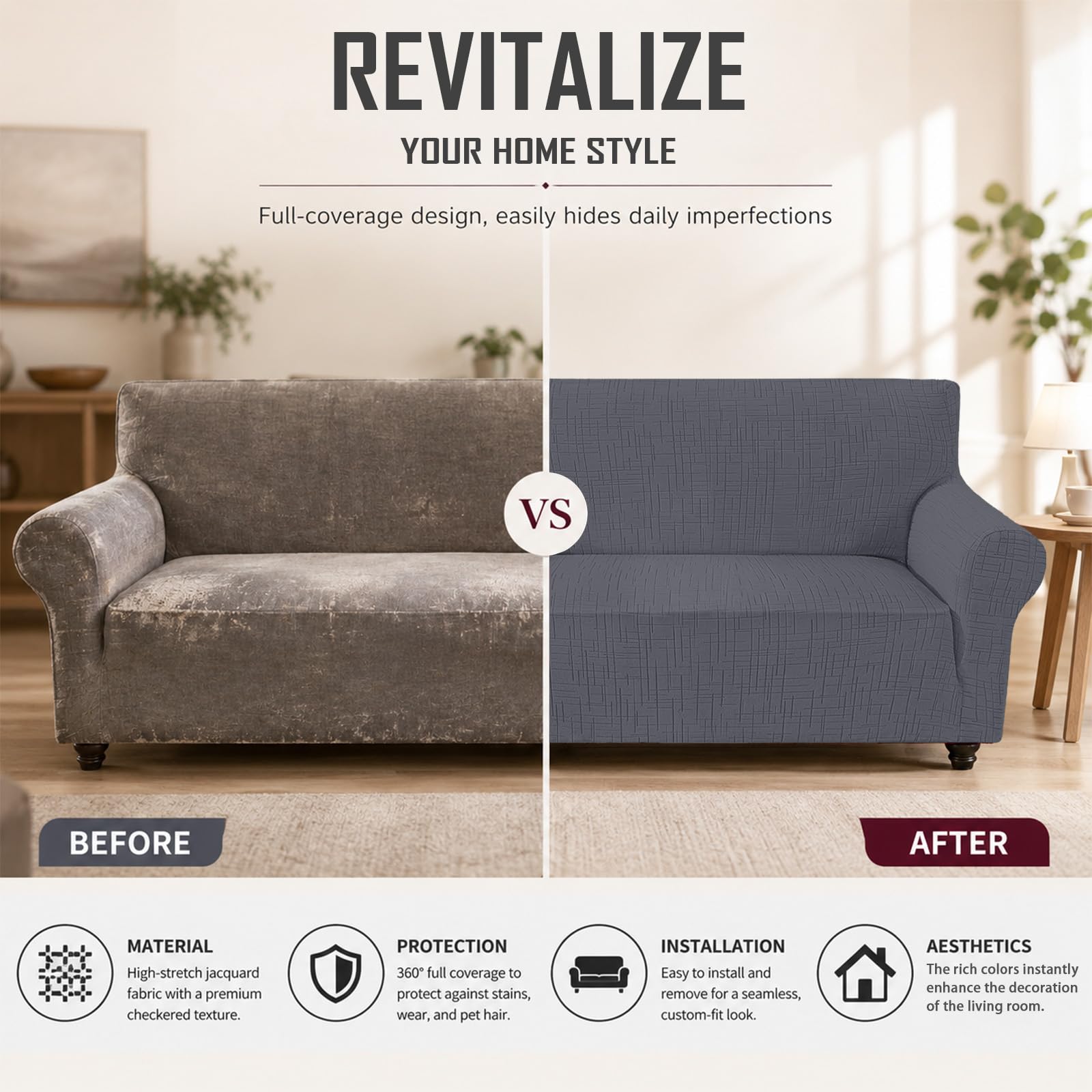 Funda de Sofá 3 plazas, Universales Fundas para Sillones Elástica con Reposabrazos, Funda para Sofa Antiarañazos Gatos, Cubre Sofa Antideslizante Antimanchas (Gris Claro)
