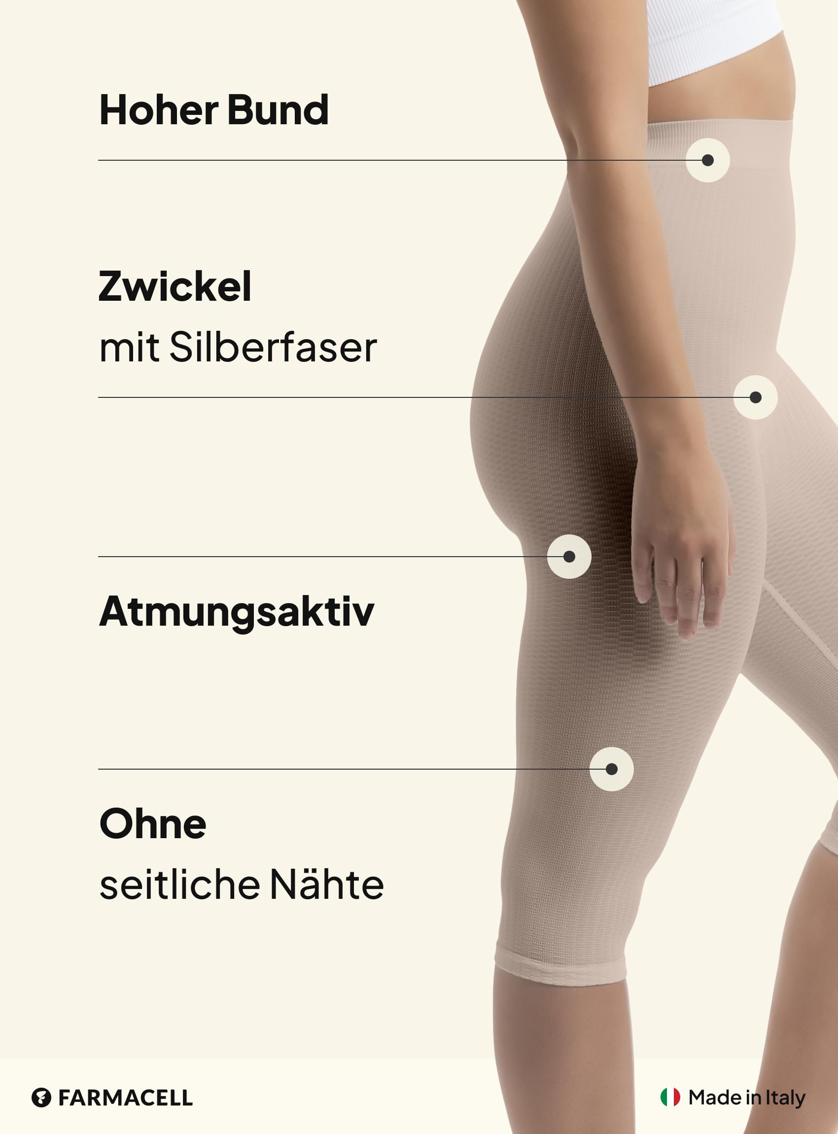FarmaCell Anti-Cellulite Leggings Damen 3/4 mit Mikromassage, Hoher Bund, Made in Italy, 123