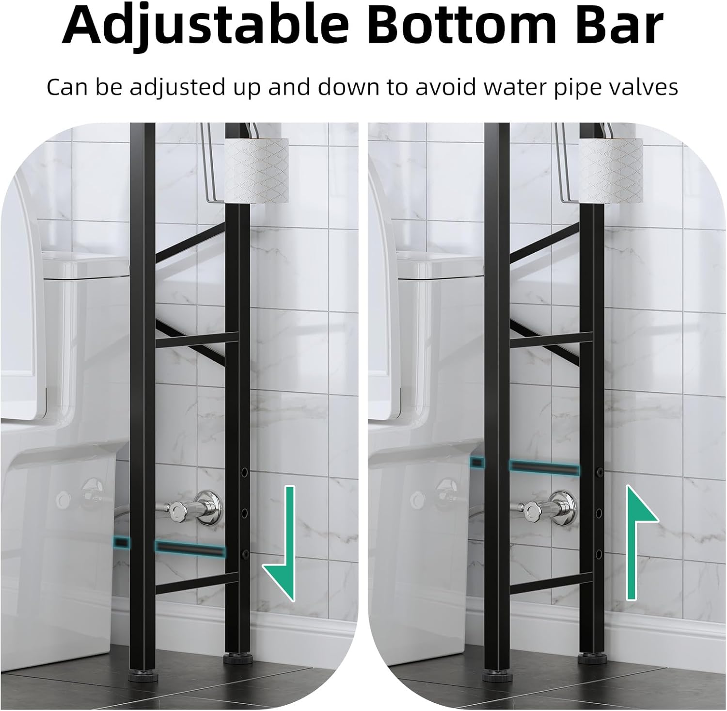Kalrin Over The Toilet Storage with X Shape Side Guardrail, 3-Tier Over Toilet Storage Rack with Drain Basket, Freestanding Bathroom Organizer for Balcony Laundry, Pure Black