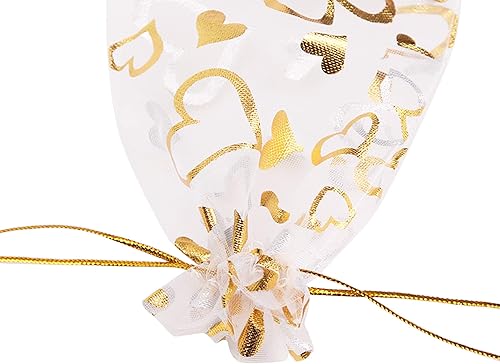 Miniatura 5 de Volanic 100 bolsas de organza de corazón transparente de 4 x 6 pulgadas con cordón para dulces de Navidad, joyas, fiesta, boda, bolsa de regalo