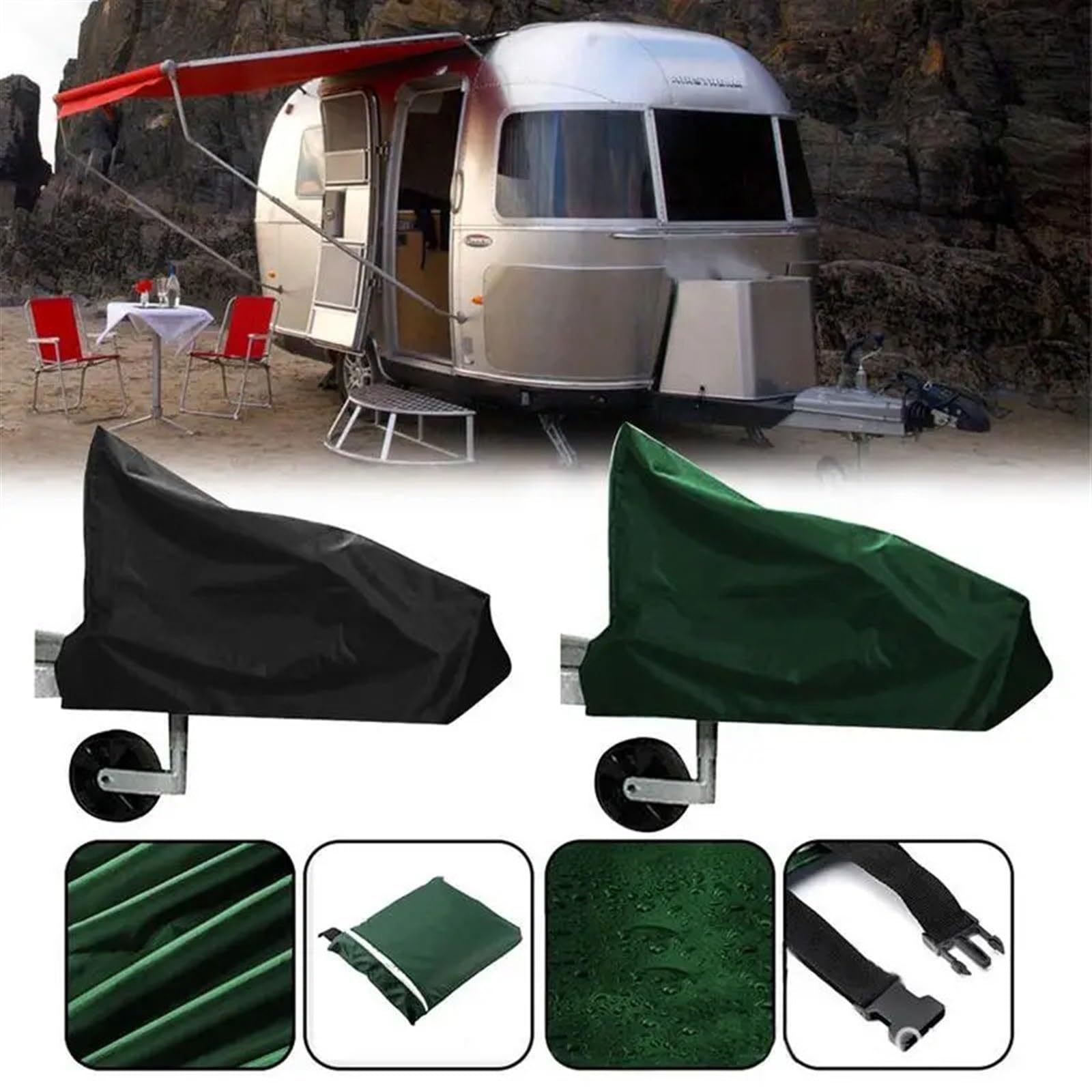 Deichselabdeckung Wohnwagen Universal-Anhängerkupplungsabdeckung for Wohnwagen, Camper-Zubehör, Wohnmobil, 210D wasserdichtes Polyester, langlebige Anhängerabdeckung mit verstellbarem Riemen(Black)