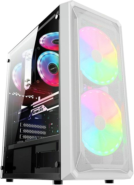 ionz KZ10W PC MID ATX GAMING CASE WHITE ATX TEMPERED GLASS SIDE WITH 2 160MM RGB FANS