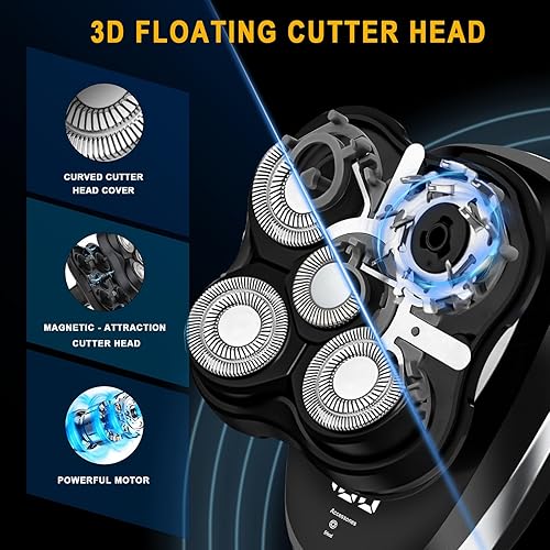 Miniatura 3 de Afeitadoras de cabeza para hombres calvos, afeitadora de cabeza calva húmeda y seca, afeitadora de cabeza recargable con pantalla LED y bloqueo de