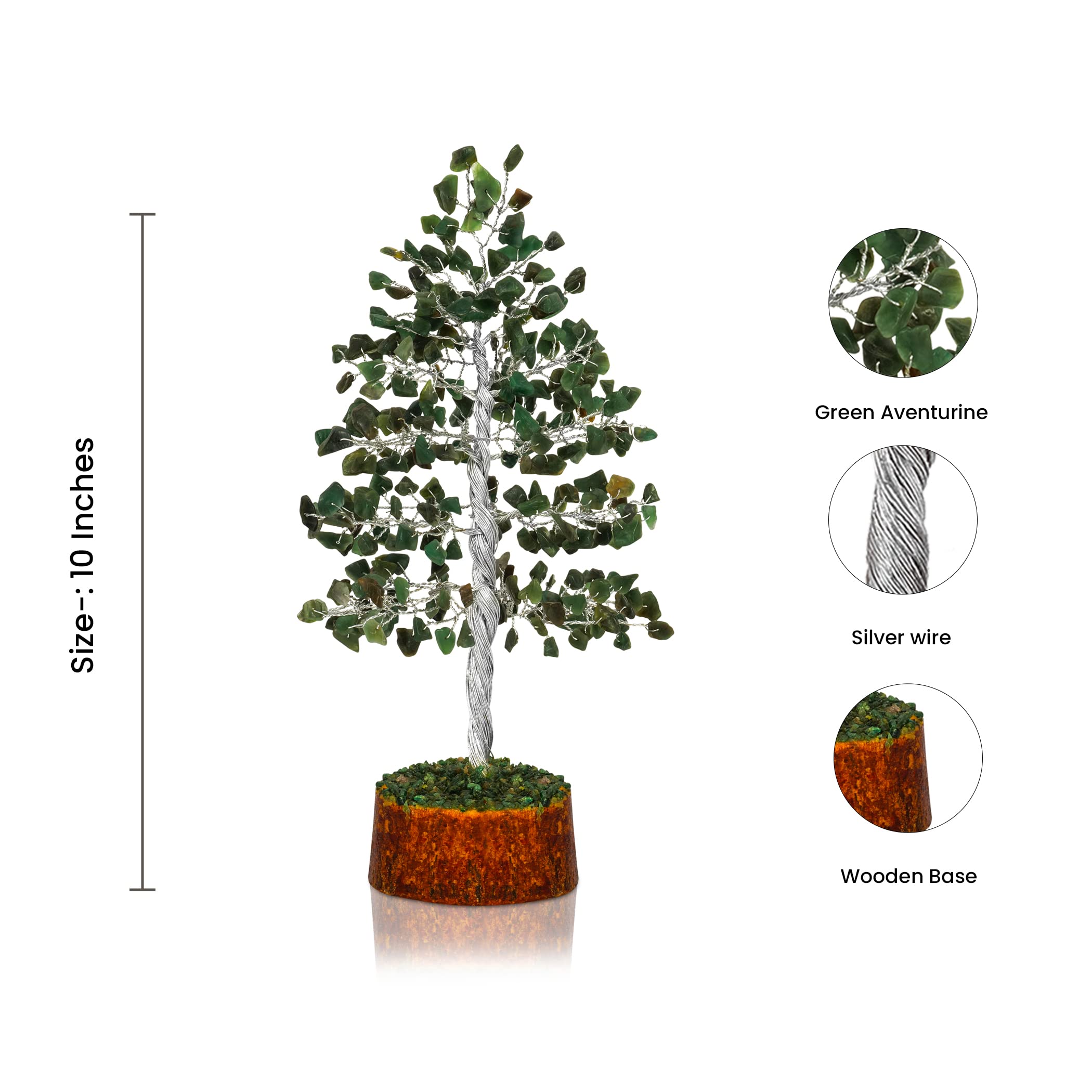 YATHABI Green Aventurine Chakra Tree Figurine Balancing Aura Cleansing Handmade Spiritual Gift Crystal Peaceful Feng Shui Money Bonsai Gems Reiki Healing Fortune Prosperity Wealth Stone Size 10 Inch