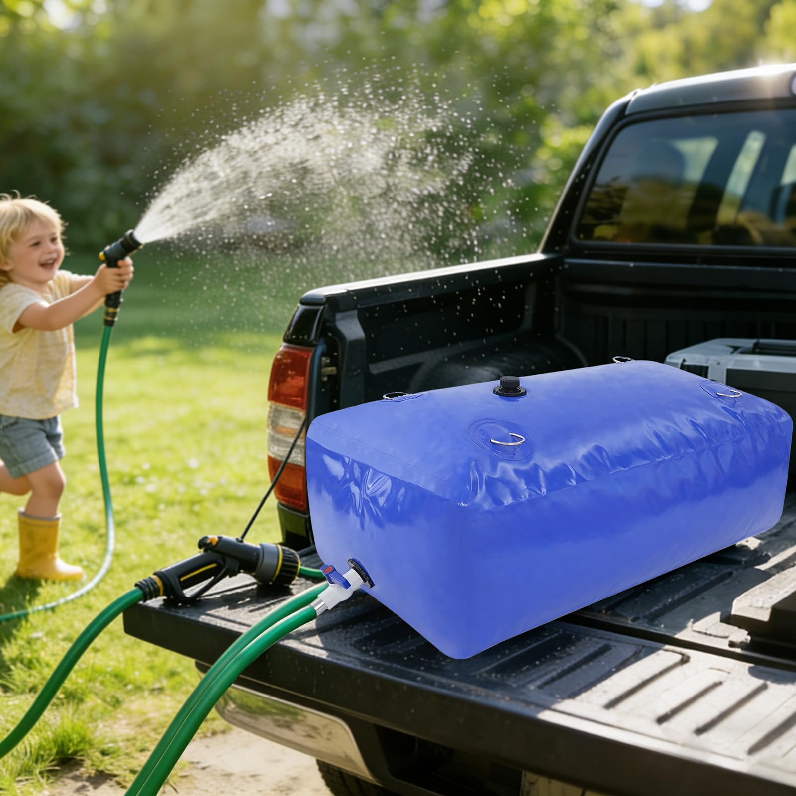 Bolsa de agua plegable de 240 l, bolsa de agua suave con válvula de bola de PVC, depósito de agua portátil grueso para colector de agua de lluvia, almacenamiento de agua para jardín, camping