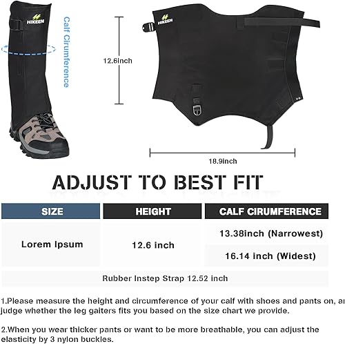 Miniatura 3 de Hikeen Leg Gaiters for Hiking, Boot Gaiters for Men & Women 1000D Nylon Waterproof Gaiters for Hunting, Shovel Snow, Snowshoeing