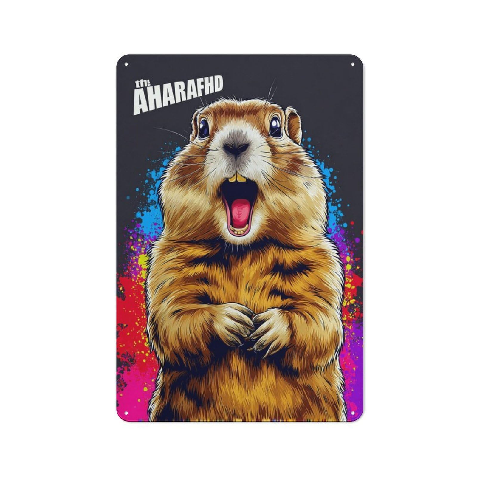 Junmoney Yelling Groundhog With Vibrant Colors Vintage Metal Wall Sign 30X20cm For Hobby Room Or Studio, For Hobby Room Decor Fans