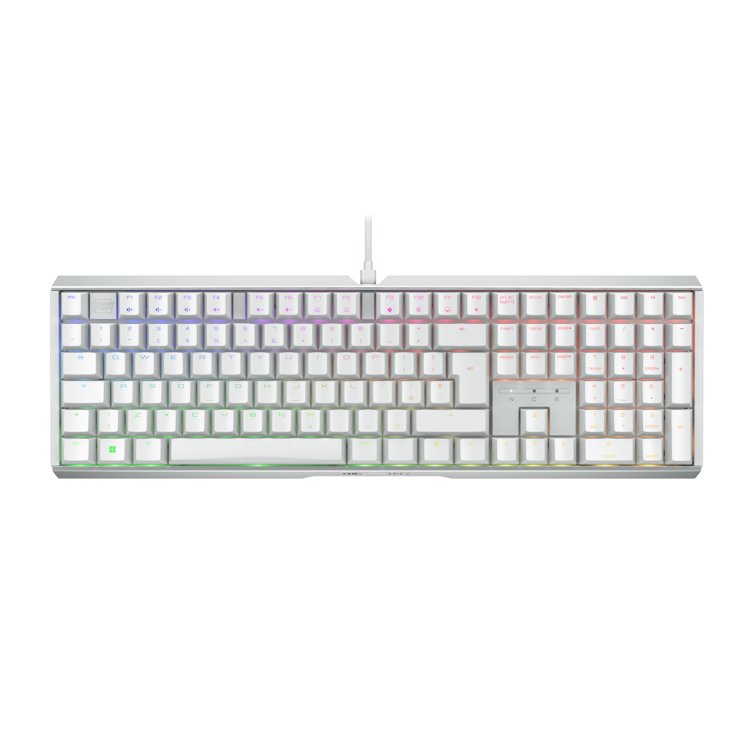 CHERRY XTRFY MX 3.1, Mechanical Gaming Keyboard, UK Layout (QWERTY), RGB Lighting, Aluminium Casing, USB-A Port, MX2A RED Switches, White