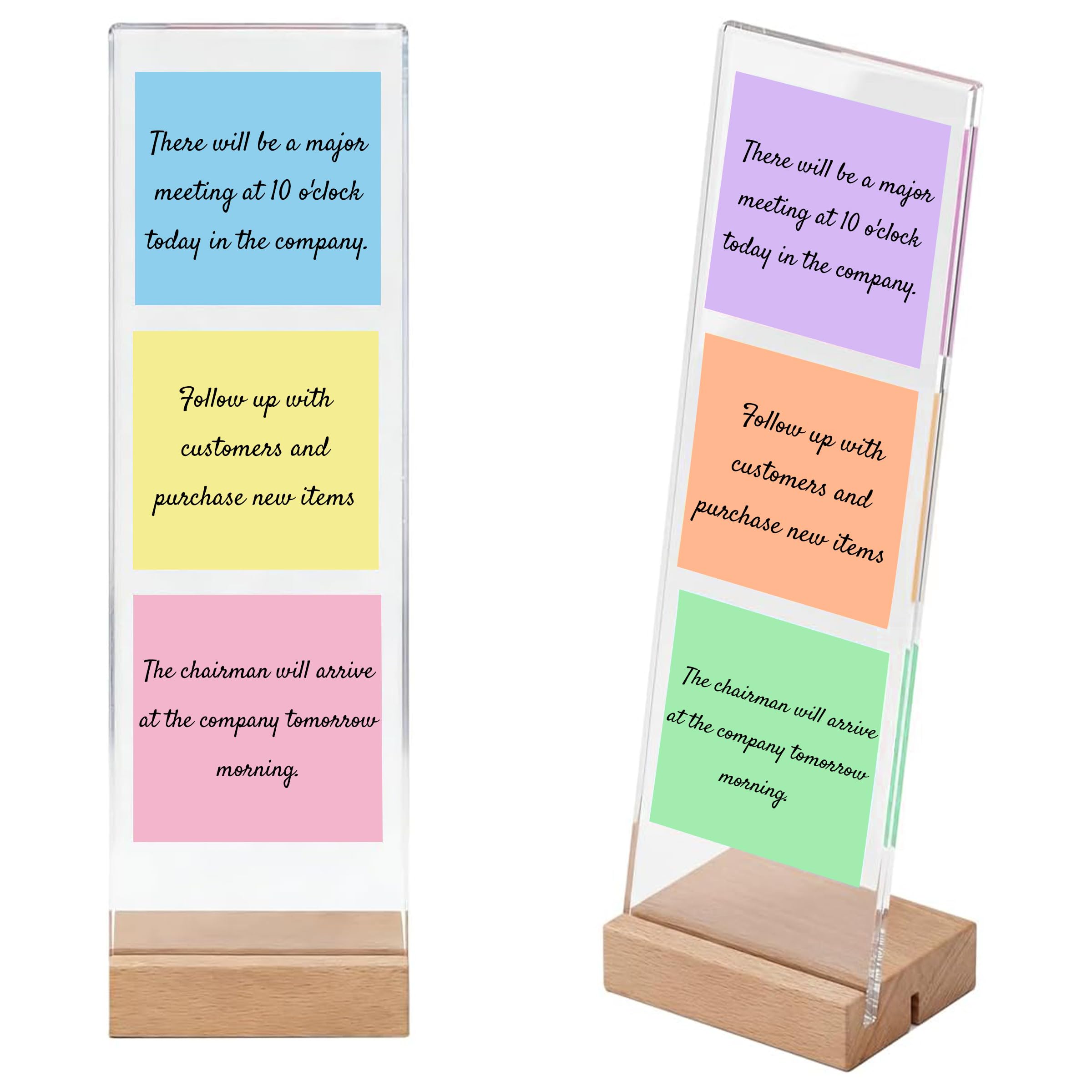 2 Pcs Monitor Memo Board, Clear Acrylic Sticky Note Holder with Wooden Base