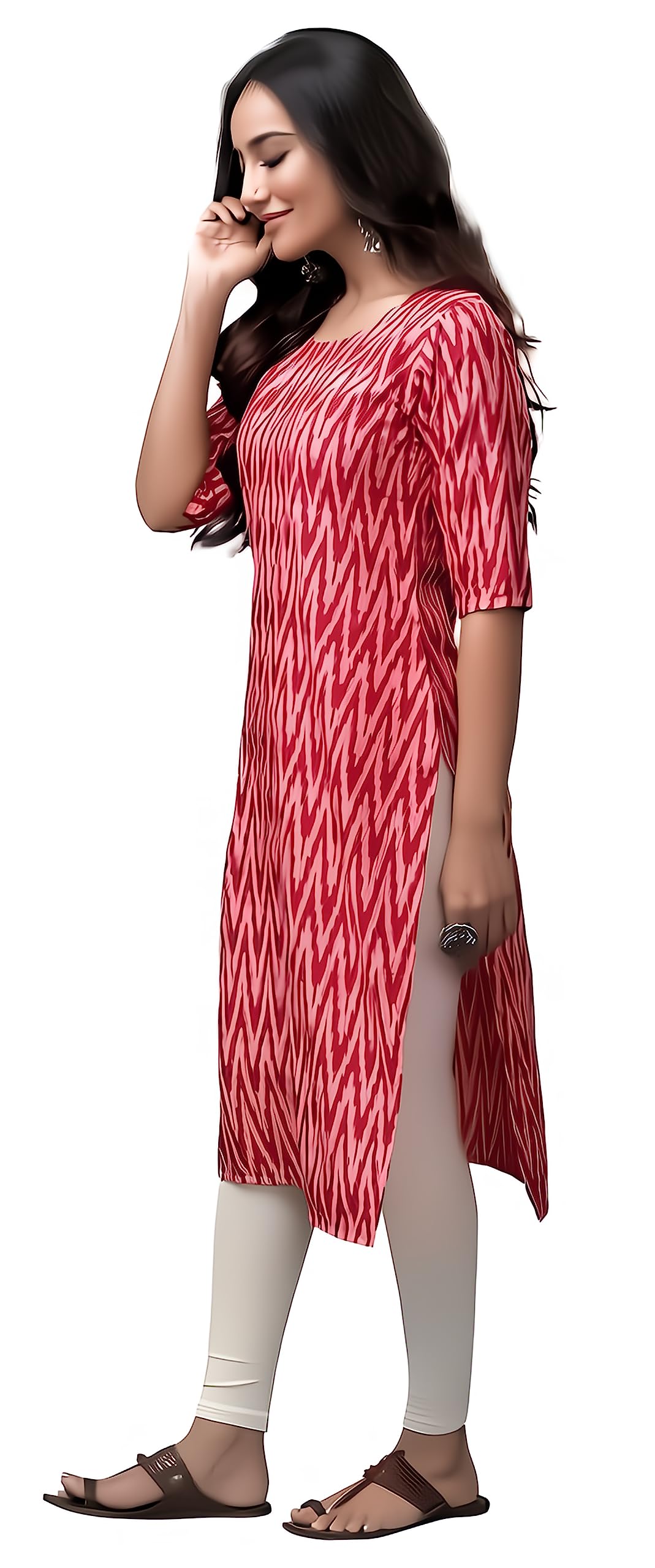 Patlani Women's Cotton Blend Printed Straight Kurta Pink-Zigzeg-Xl