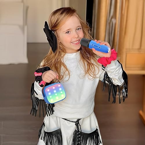 Miniatura 50 de Mini máquina de karaoke con 2 micrófonos inalámbricos para niños y adultos, altavoz Bluetooth portátil, regalo de cumpleaños de Navidad 2025