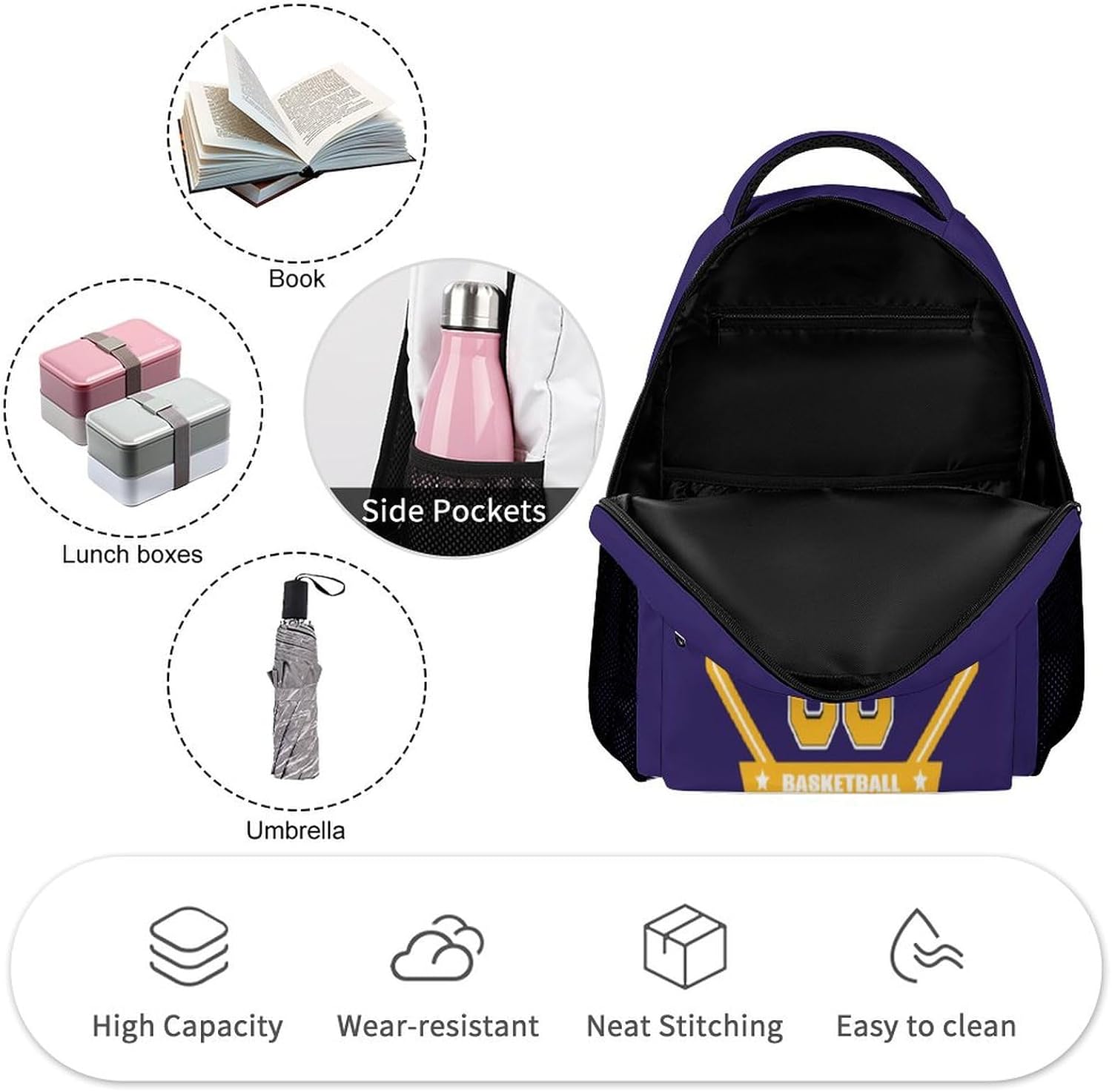 Custom Backpack High Capacity Bag Basketball Fans Gifts for Teenager Men Women, Add Name & Number