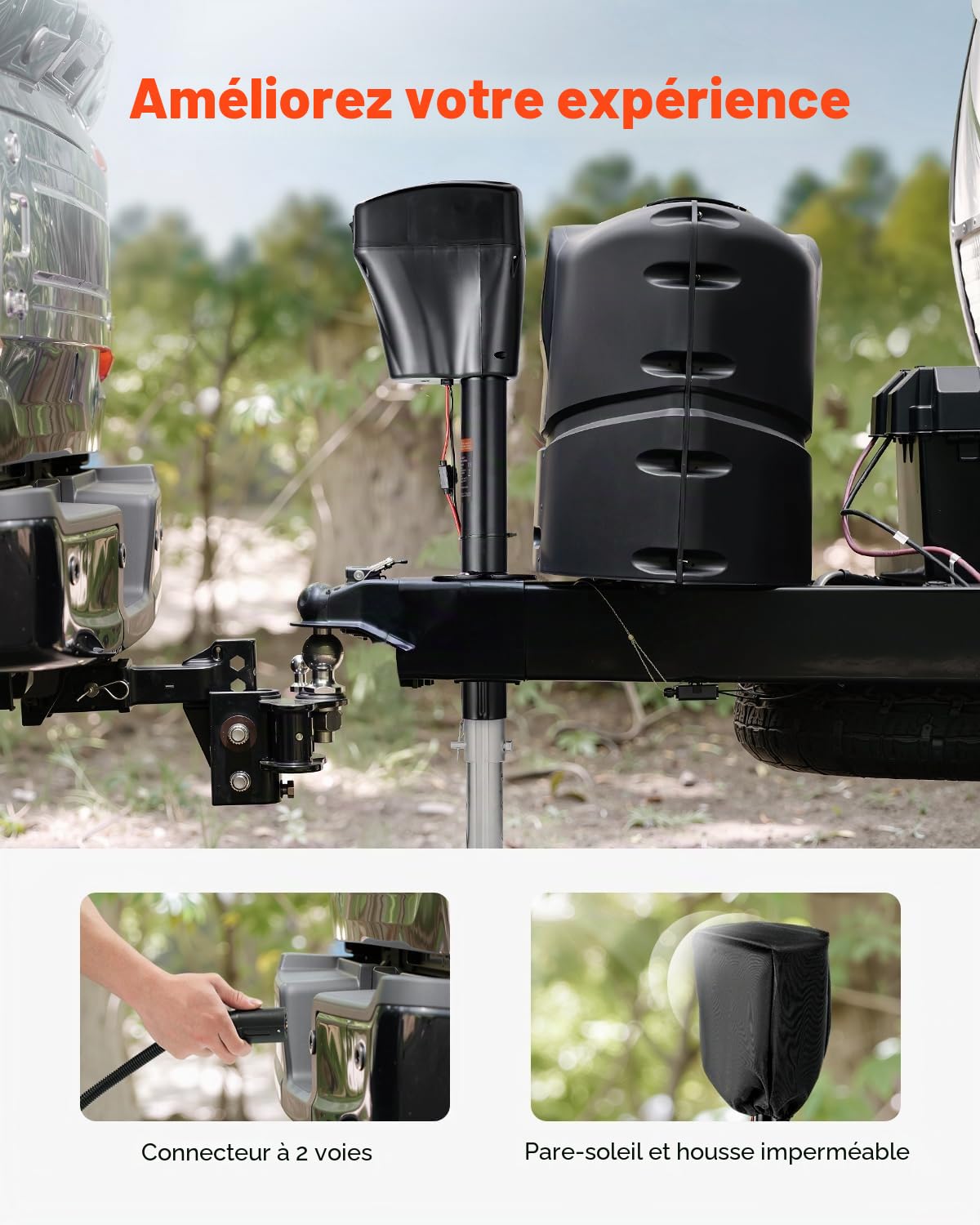 VEVOR Cric de Remorque Électrique, 2267 kg, Cric de Camping-Car Robuste avec Connecteur à 2 Voies, Manivelle, LED, Plage de Levage 255-860 mm, Résistant aux Intempéries, pour Remorques Camping-Cars