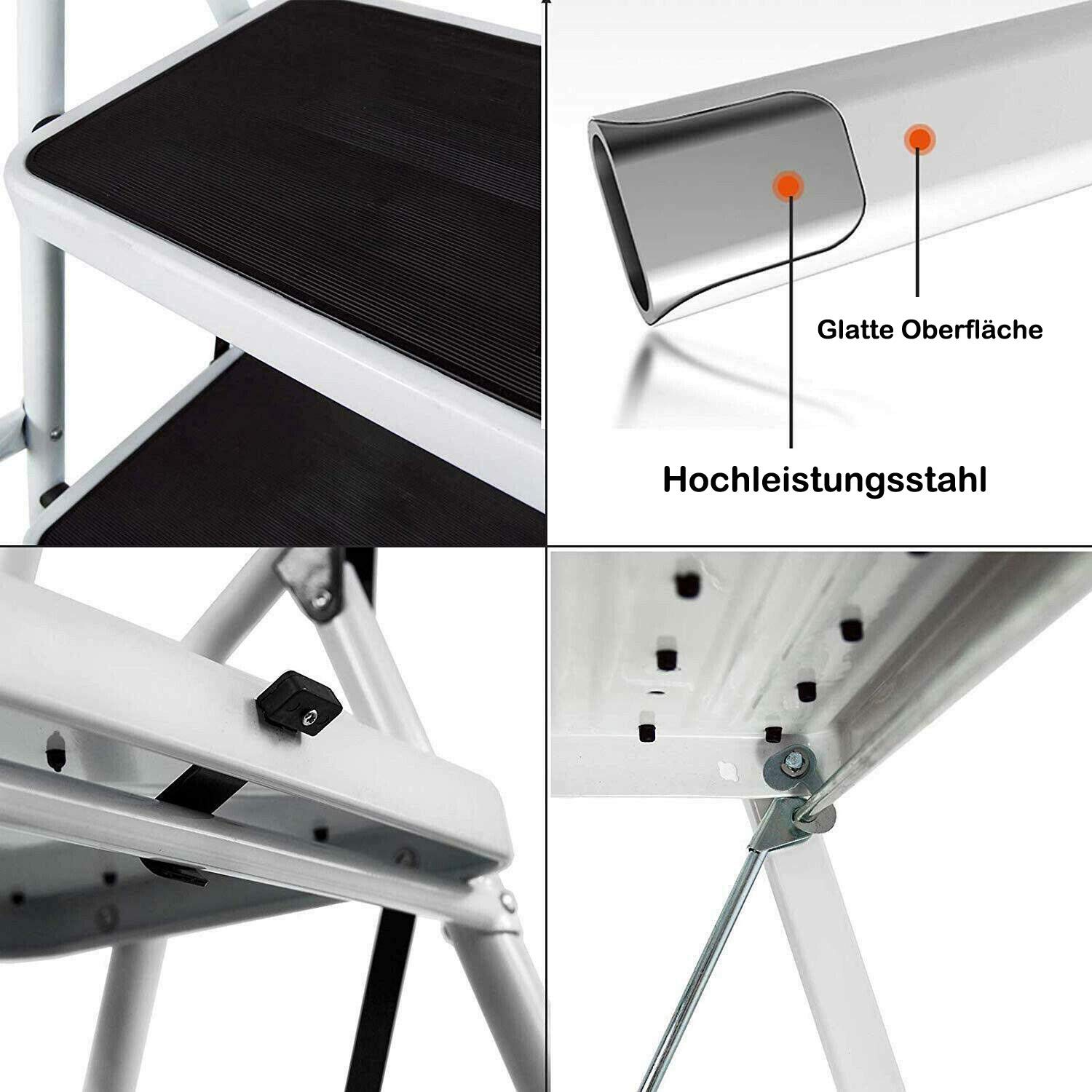 Escabeau 4 marches Heavy Duty, marchepied pliable, marchepied de cuisine pliable, tapis en caoutchouc antidérapant, grande échelle, acier, garantie 5 ans