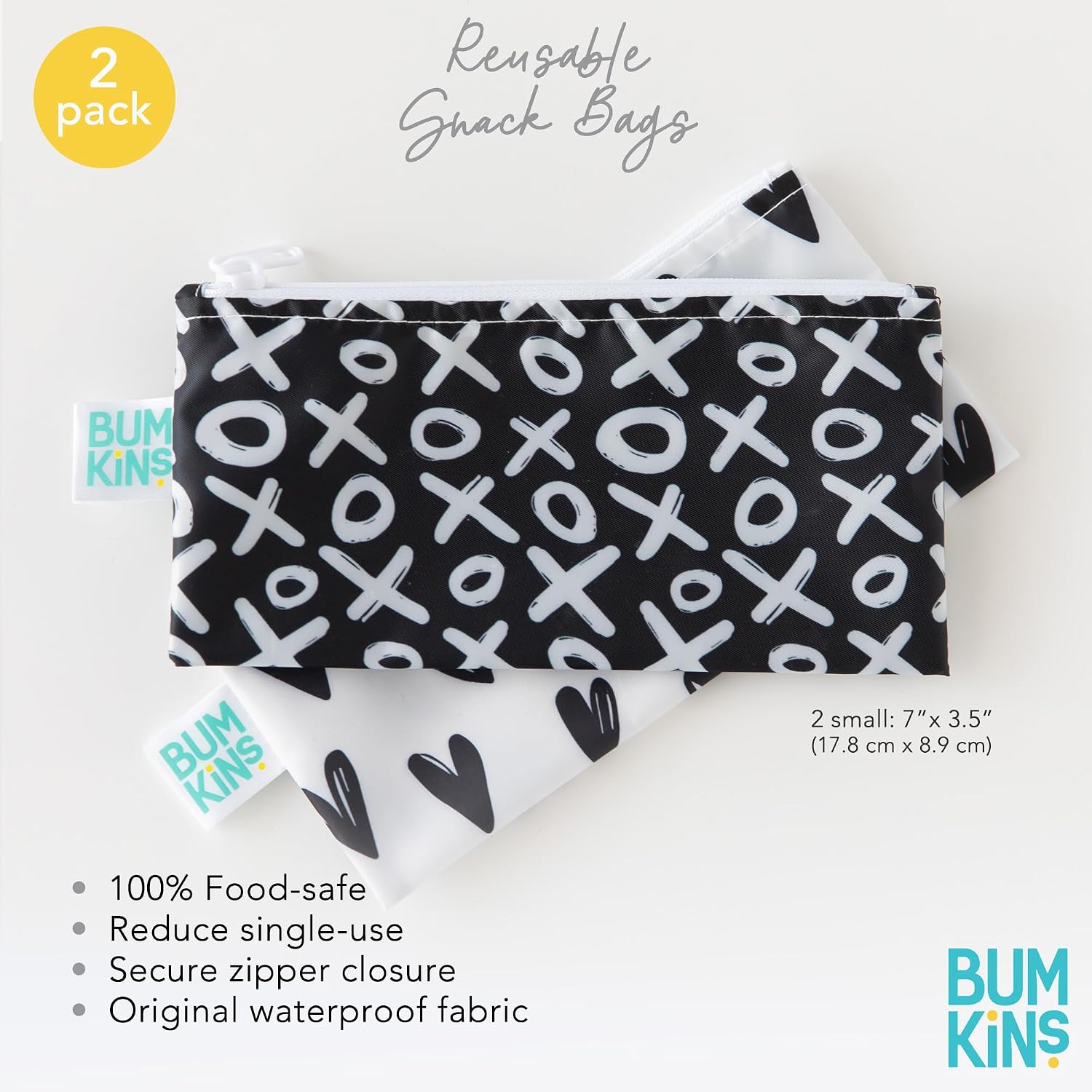 Bumkins Reusable Snack Bags, for Kids School Lunch and for Adults Portion, Washable Fabric, Waterproof Cloth Zip Bag, Supplies Travel Pouch, Food-Safe, 2-pk Hearts and XOXO image 5