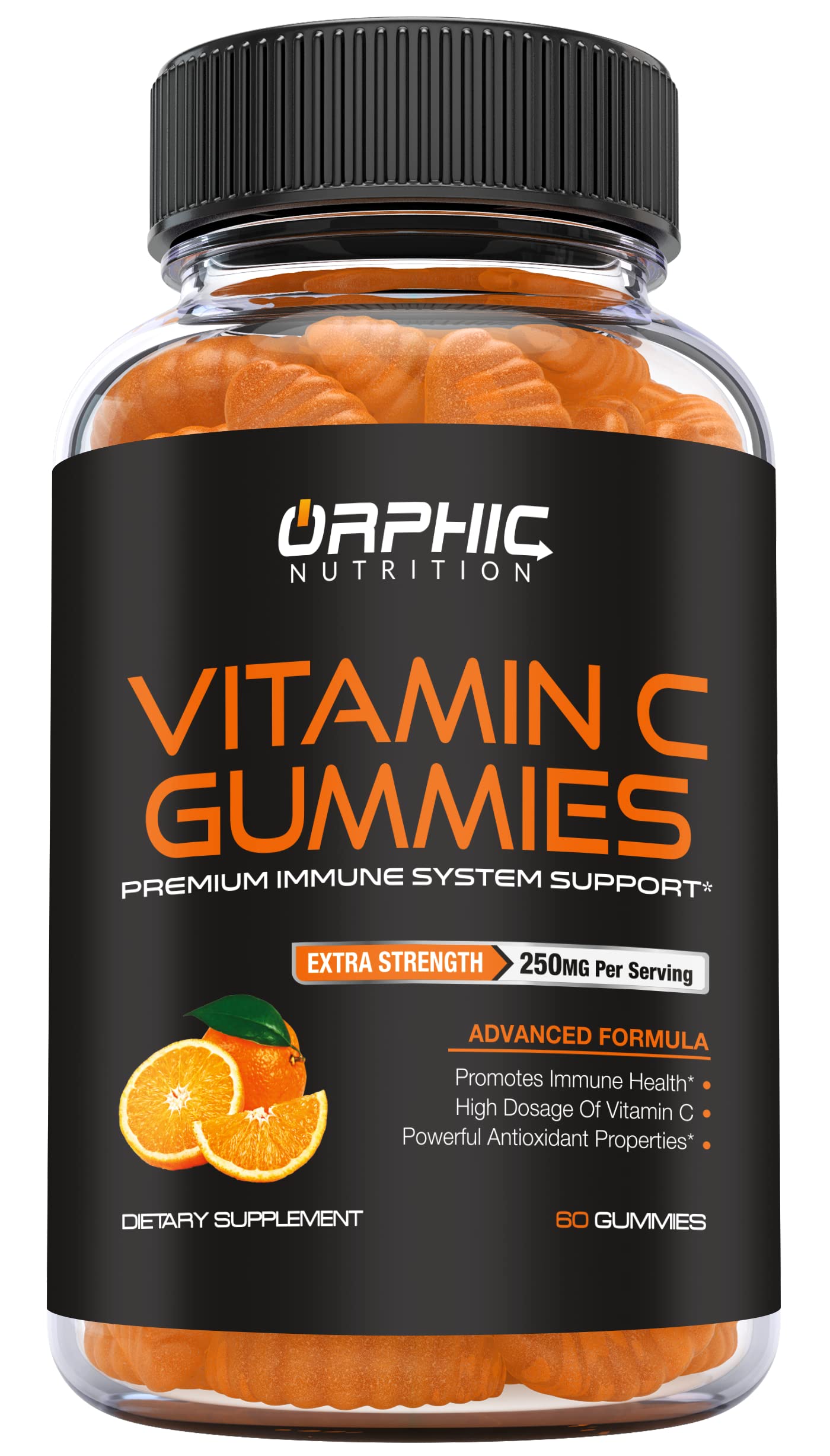 Orphic NutritionVitamin C Gummies for Daily Immune Support* - Extra Strength 250mg Vitamin C Supplement Made up of Vitamin C Antioxidants for Adults & Kids* -​ for Immune System Support* - 60 Gummies