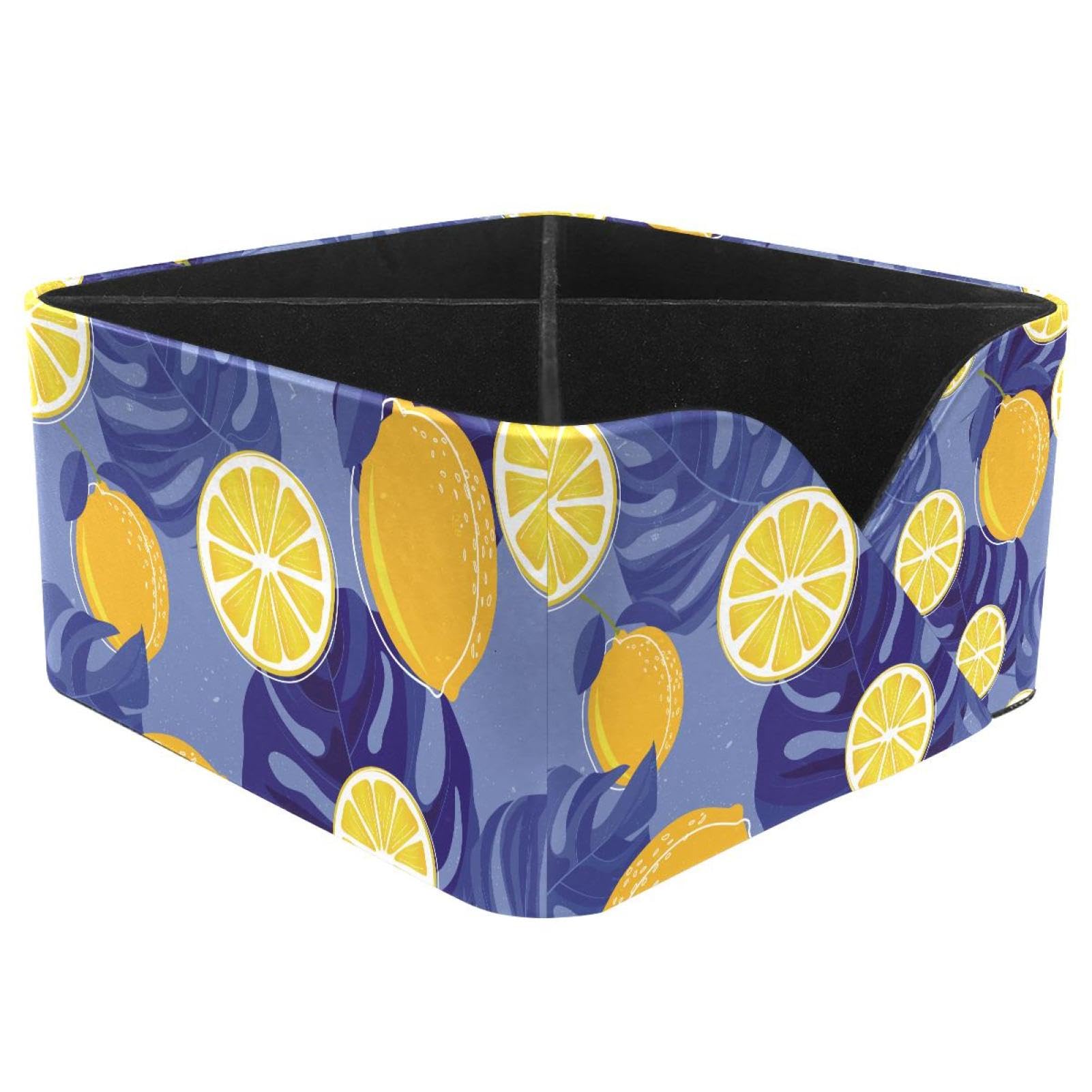 KengjuTesu Lemon Fruit Colorful Leaves Desktop Organizer Pen Holder, Rectangular Pencil Cup for Office, Study and Makeup Stations