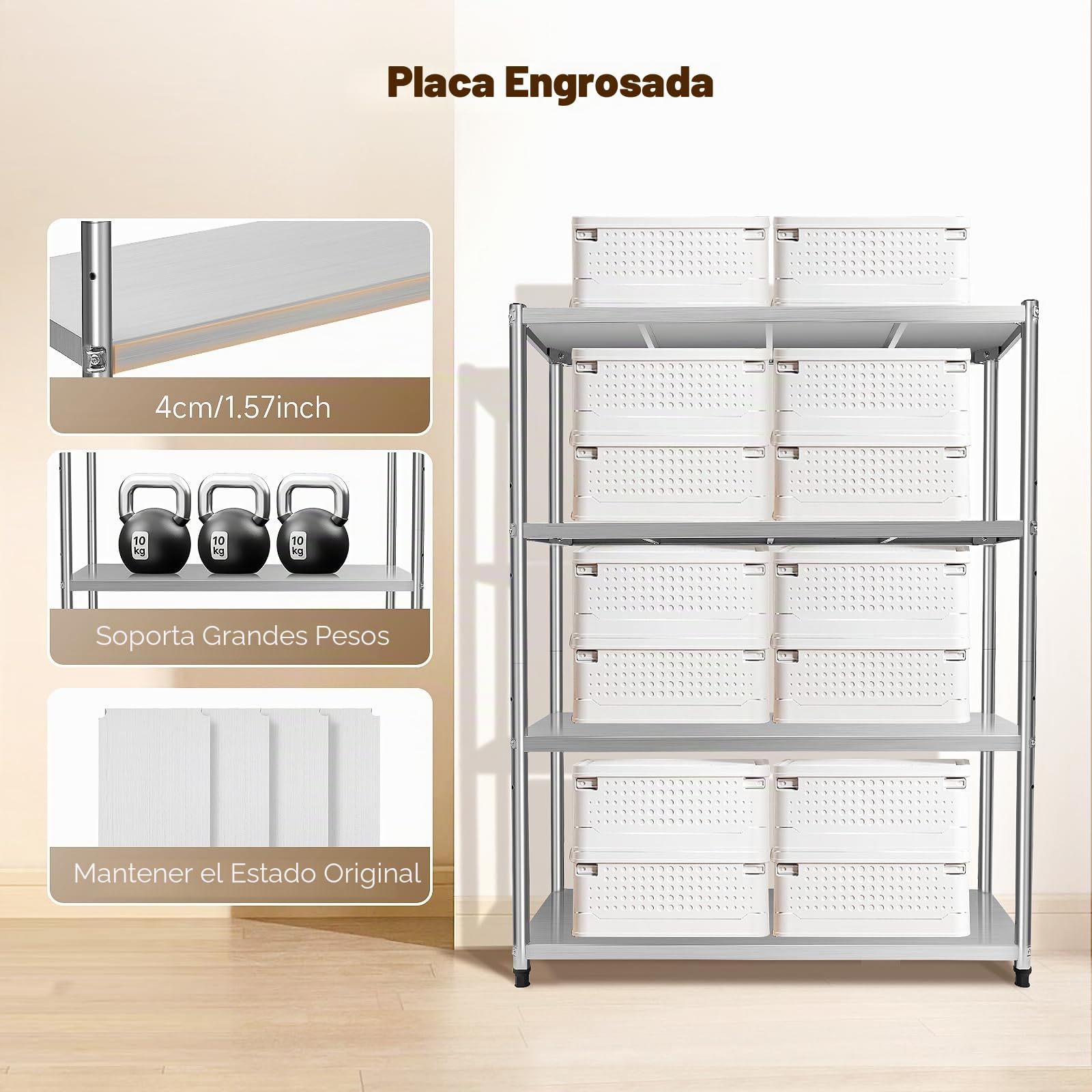 Estantería de acero inoxidable con 4 estantes, para cargas pesadas, 120 x 40 x 150 cm, de acero inoxidable, para cocina, de metal, de almacenamiento, para catering, altura regulable, hasta 50 kg