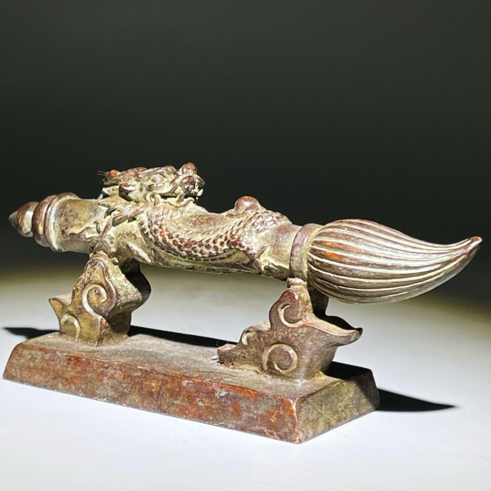 Portalápices antiguo hecho a mano, 13,5 cm y 13,5 cm, adorno de bronce