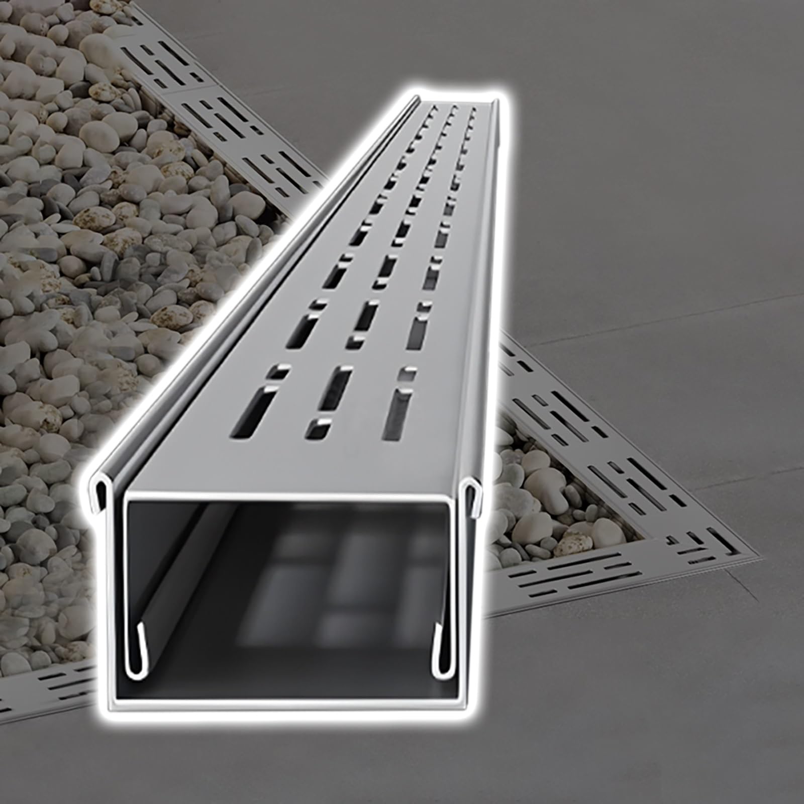 NURUGURE Galvanized Steel Rectangle Drain Grate Cover 40 Inch 50cm with Removable Grate for Driveway Garage Yard Upgrade