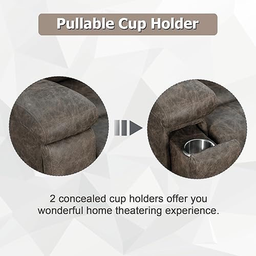 Miniatura 4 de CANMOV Silla reclinable de cuero, Silla reclinable manual clásica y tradicional con brazos y respaldo acolchados, Sofá individual manual con