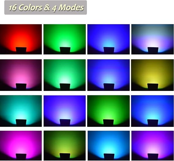 LED RGB Flood Light Stage Lighting, 30W Outdoor Color Changing Lights with Remote Control, IP65 Waterproof Dimmable Wall Washer Light, Flood Lamp 16 Colors 4 Modes with US 3-Plug