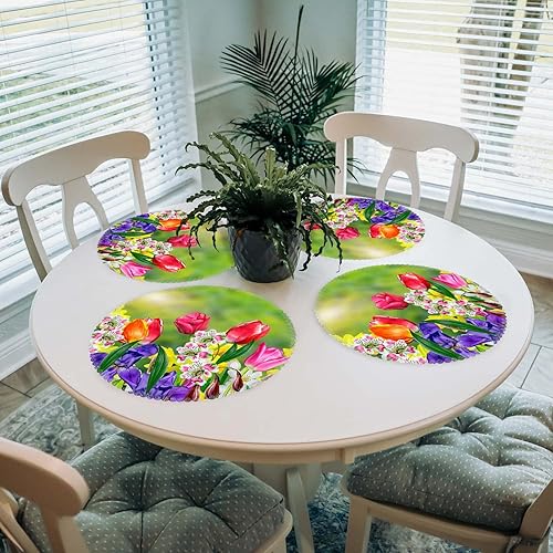 Miniatura 9 de Juego de 4 manteles individuales redondos de poliéster, lavables, resistentes al calor, para decoración de mesa de cocina, comedor, 14.7 pulgadas,