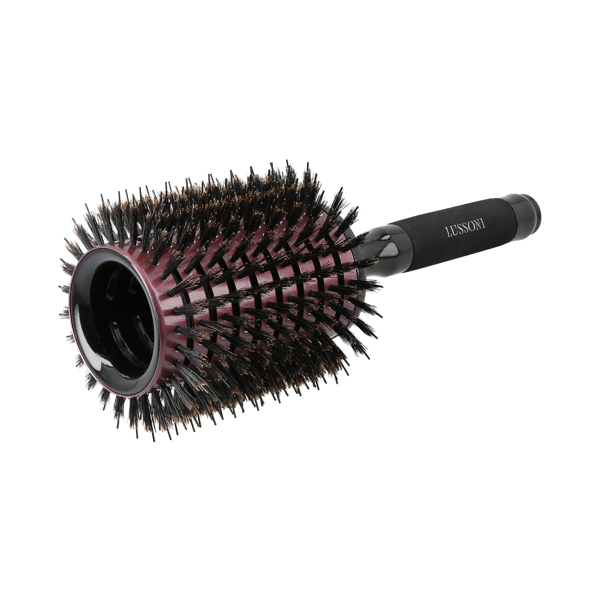 T4B LUSSONI Natural Style Wooden Round Styling Hairbrush with Removable Pin 65 mm 2.56 inch and Antistatic Properties Vented Barrel with Ergonomic Handle