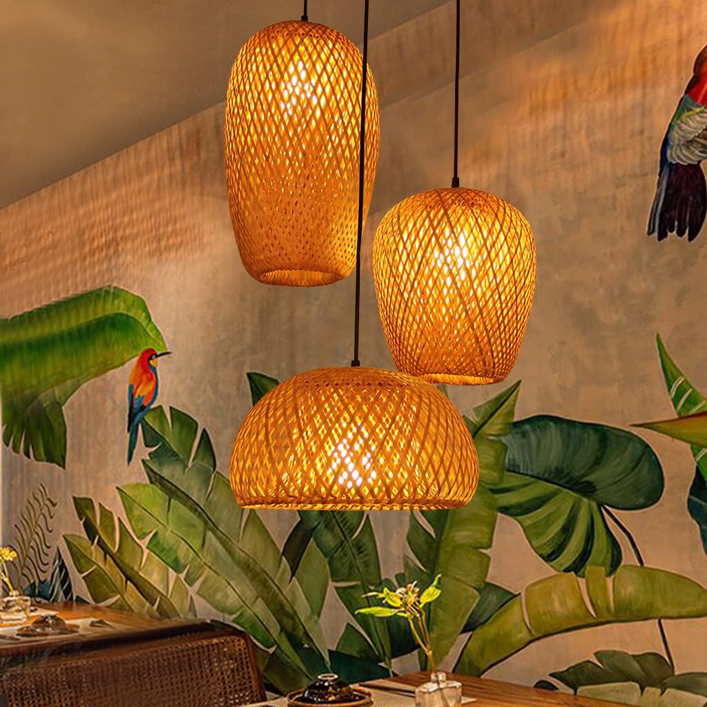 Plafonnier rotin suspension luminaire bambou réglable hauteur