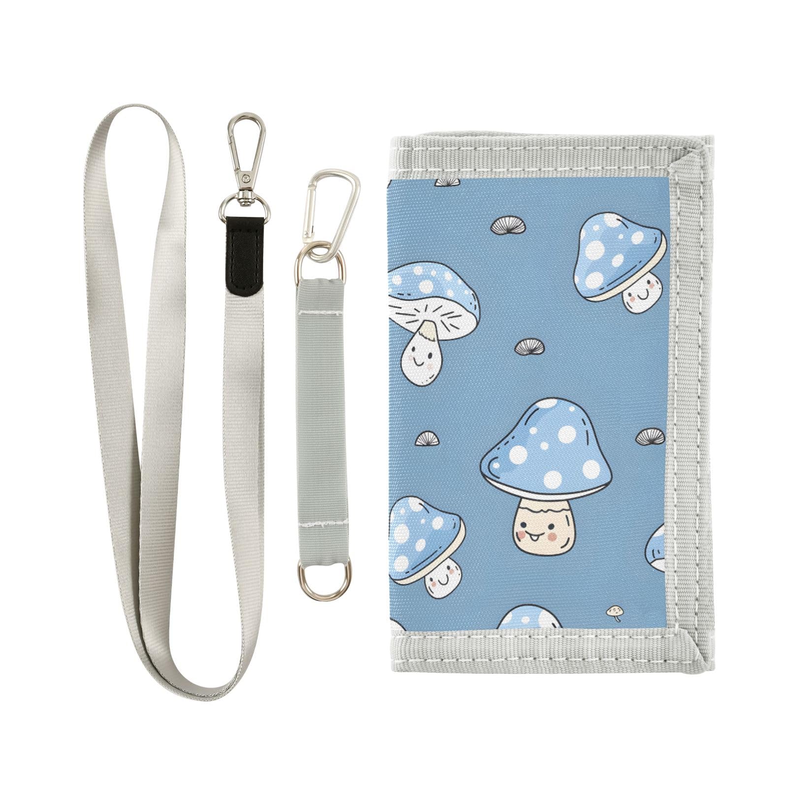 ALAZA Kids Wallets for Boys Girls Toddler Trifold Wallet Children Small Mushrooms Cartoon Blue with Zipper Coin Pocket