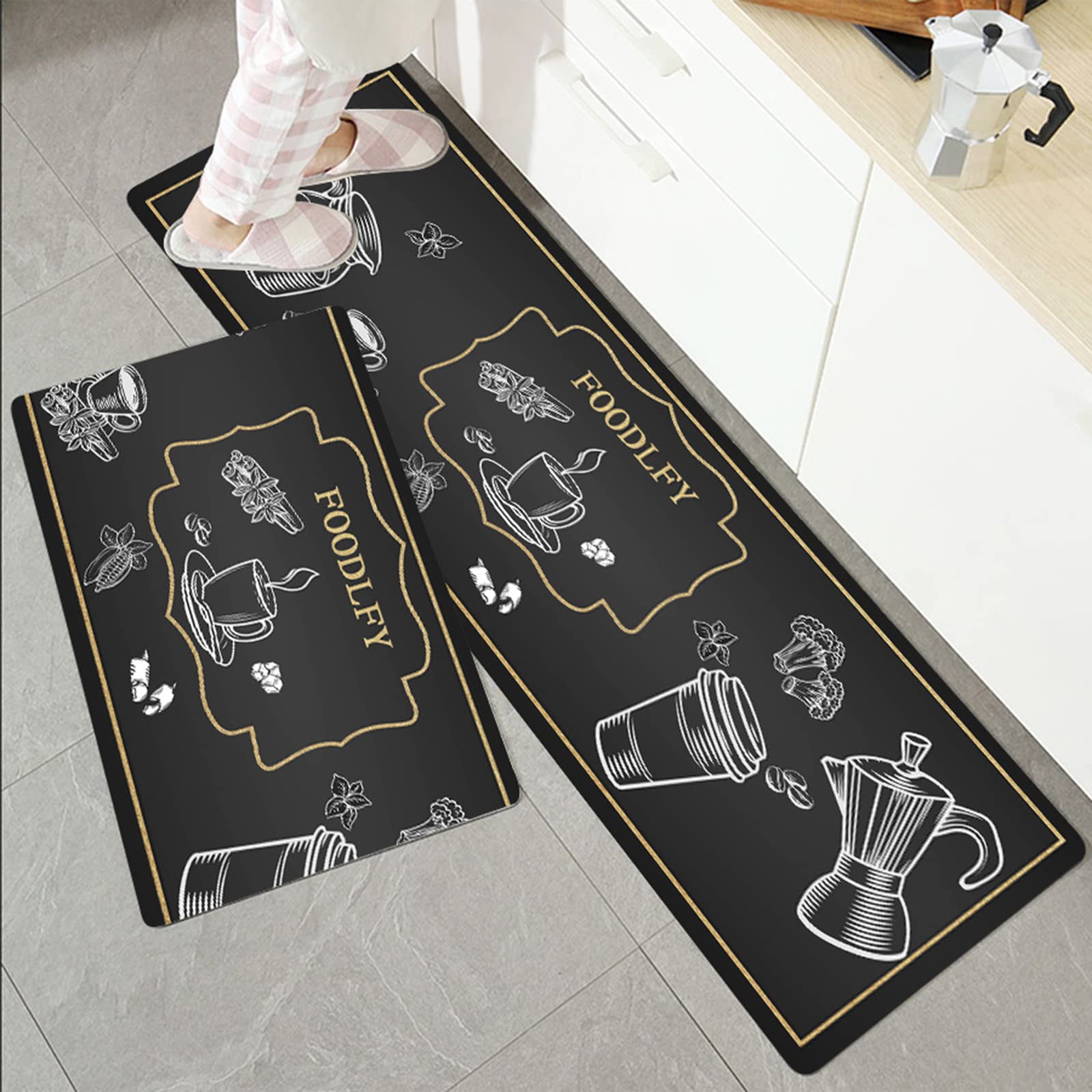 ZYFAB PVC Küchenmatten, Anti-Ermüdung Bodenmatte rutschfest Küchenbodenmatten Nordisch Leder Küchenteppich Wasserdicht Spülbeckenmatte Innenbereich,B,45 * 90cm
