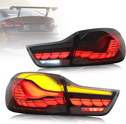 VLAND - Luces traseras ahumadas de la serie 4 con señal de giro secuencial compatible con BMW M4 GTS F32 F33 F82 F36 F83 SedanCoupeConvertible