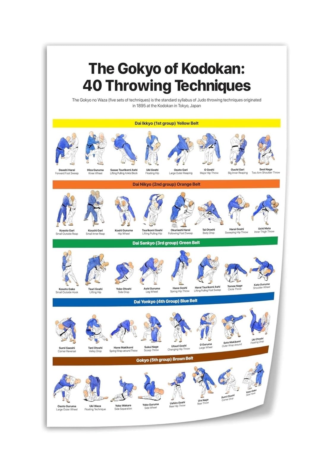 BIANMTSW Judo Throws Poster Nage Waza Techniques Chart Martial Arts Training Reference Canvas Wall-Art for Dojo Gym Decor Framed,16X24inch(40X60cm)