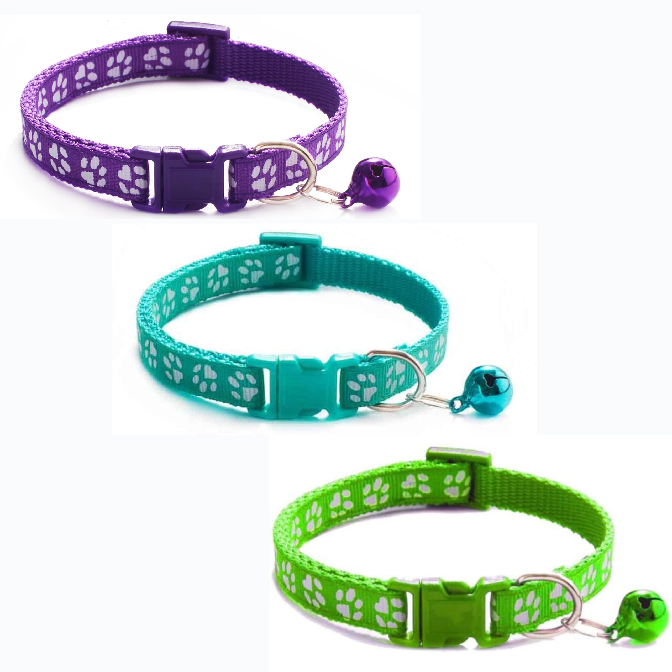 Litvibes Cat Collars Set of 3 with Bell,Kitten and Small Dogs Soft Adjustable Collar Safe,Solid and Breakaway for Cats and Puppies,Cute Kitty Neckband with Paw Print- (Purple,Turquoise,Green) (B0C8BP52JD) Amazon Price History, Amazon Price Tracker