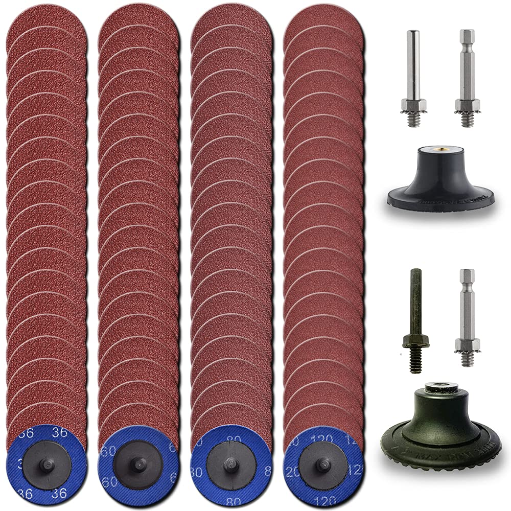 NYXCL 80Pcs Mixup quick change discs set, 2 inch A/O Sanding Discs with 1/4" Holder, for Die Grinder Surface Prep Strip Grind Polish Finish Burr Rust Paint Removal, Surface Conditioning Discs