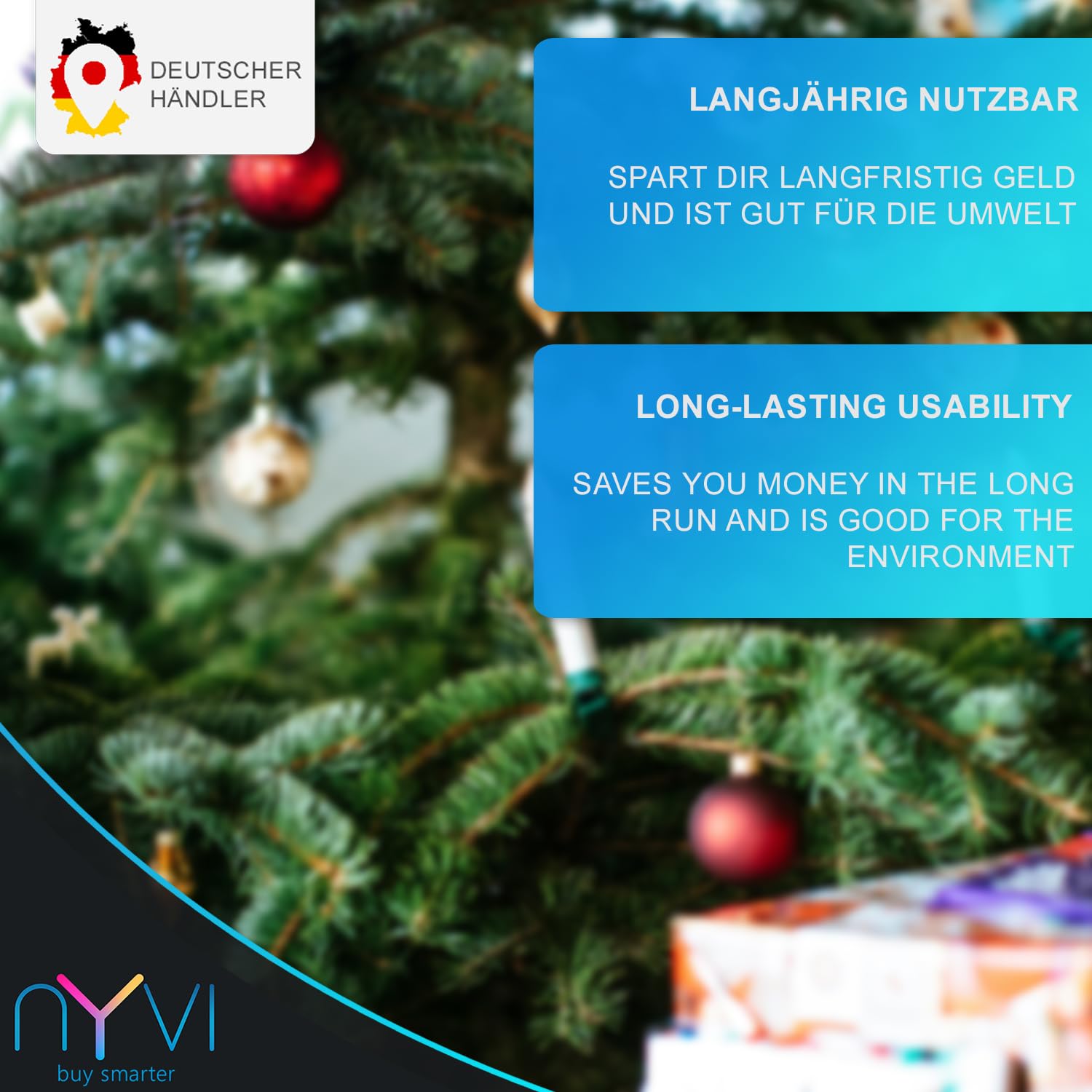 NYVI Weihnachtsgirlande Xmas Premium 270 cm mit LED Beleuchtung - Künstliche Voll-PE Spritzguss Girlande - Naturgetreu - Dekogirlande für Weihnachten - Weihnachtsdeko - B1 Schwer Enflammbar