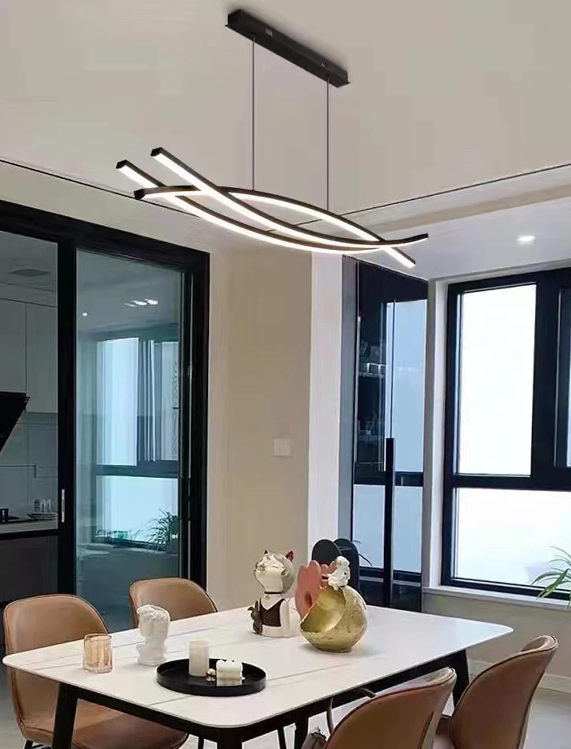 LED Pendelleuchten Dimmbar Esstisch Esszimmer Hängeleuchte mit Fernbedienung Pendellampe Wohnzimmer Küchen Hängend Lampe Moderne Höhenverstellbar Kronleuchter Büro Küche Leuchte (Schwarz, L100cm)