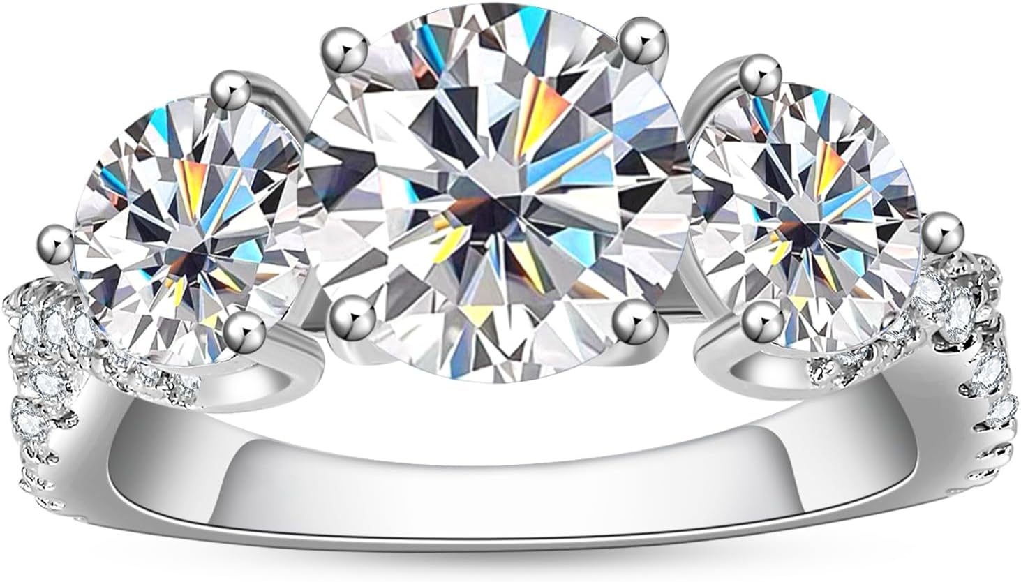 Moissanite Engagement Ring 3 Stone 5CT/4.1CT Color VVS1 Round/Princess Cut Anniversary Wedding Promise Ring for Women Size 5-9