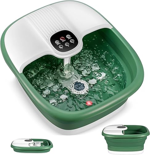 Joyo Funiture Spa de pies con calor y masaje, spa de baño plegable para pies, spa masajeador de pies con control remoto y piedra pómez, 16 rodillos