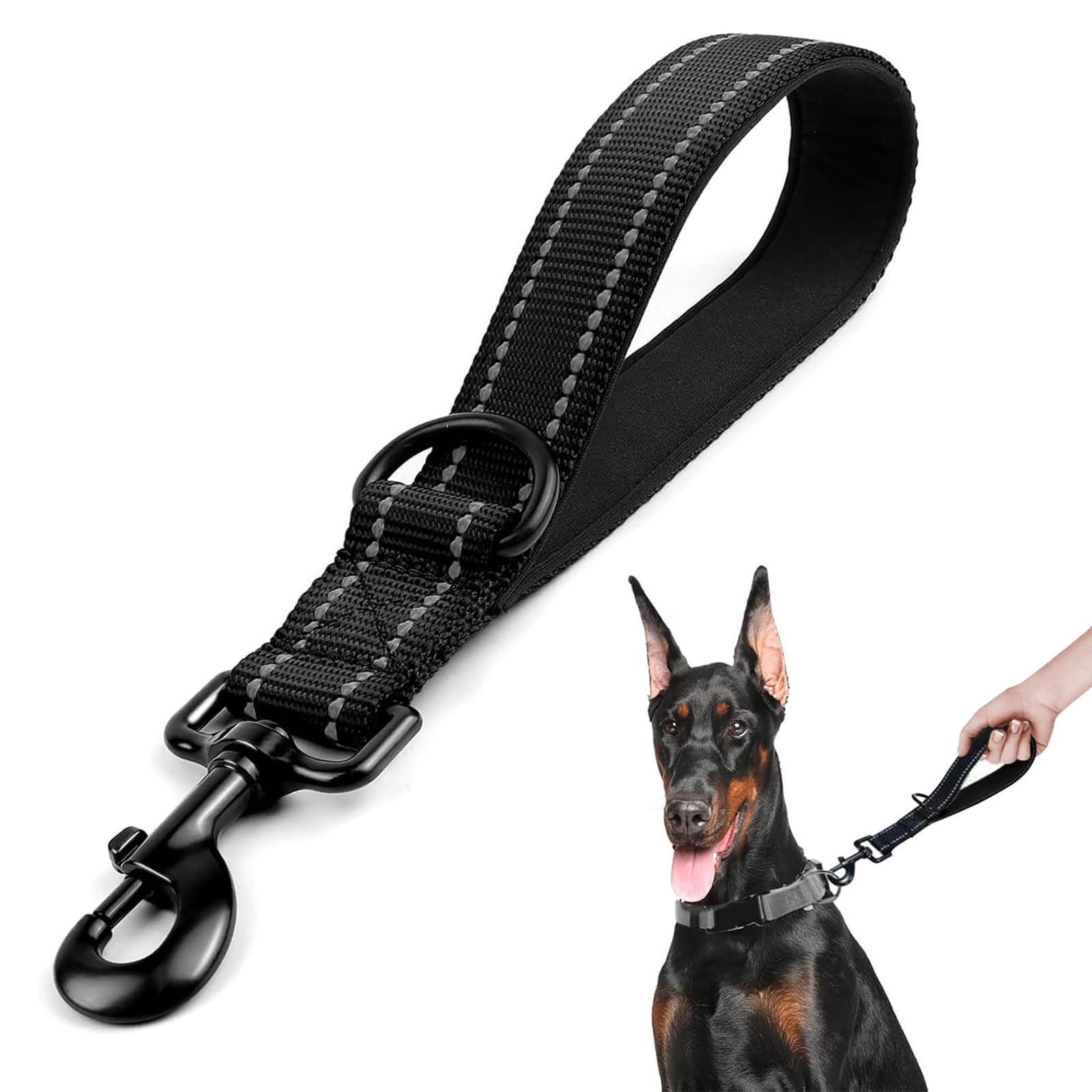TESGADGETS Strong Short Dog Lead, Handle Lead with D-Ring, Lead for Dog Training Control, Reflective Leads for Medium and Large Dogs