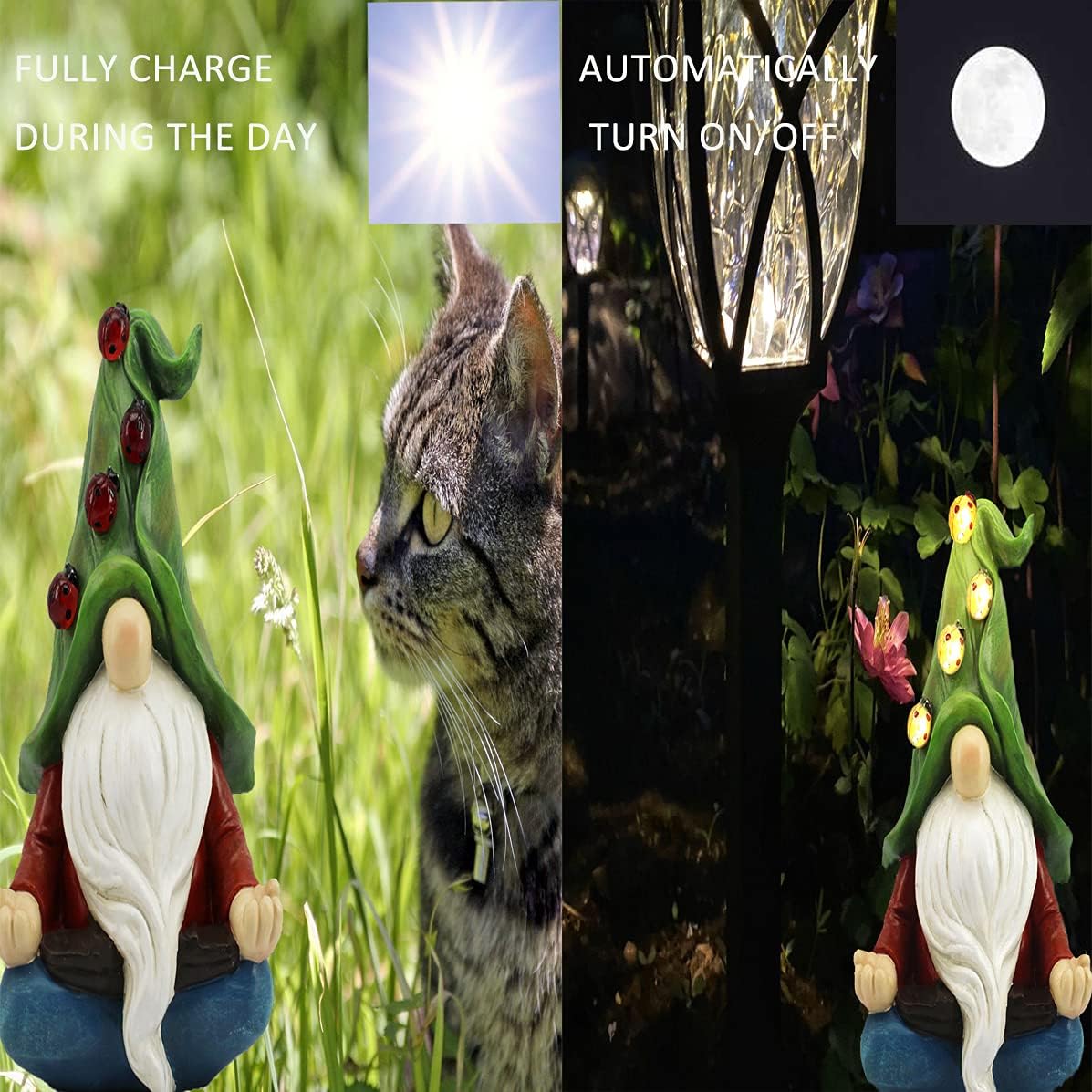 Garden Gnome Statue,Resin Outdoor Gnomes Statues Decor Carrying 4 Ladybug with Solar LED Lights,Outside Summer Decorations for Patio Yard Porch Lawn,Ornament Gift : Patio, Lawn & Garden