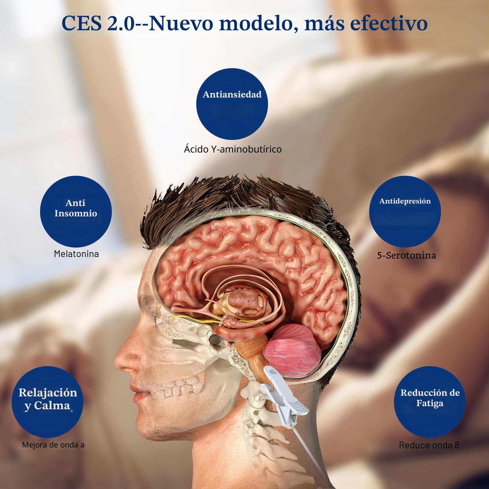 KTS Dispositivo de ayuda para dormir para insomnio, nuevo modelo CES 2.0, estimulación de electroterapia craneal para ansiedad, depresión y dolor de cabeza, máquina de soporte para dormir recargable