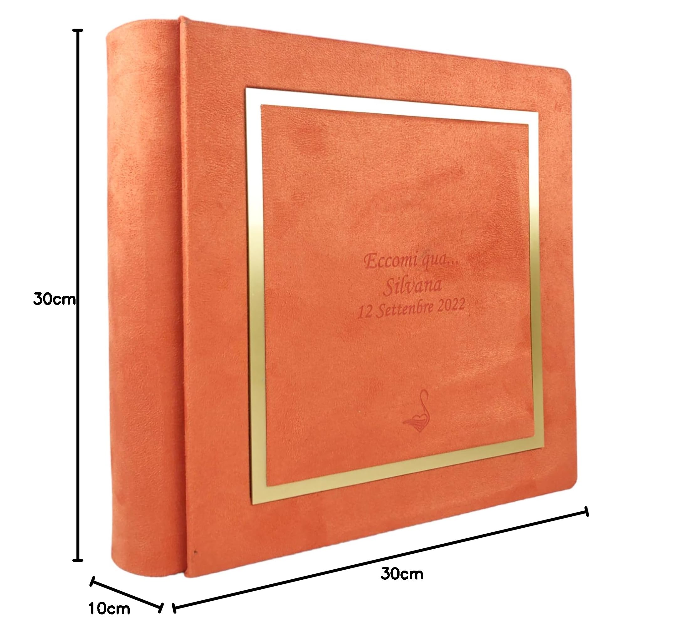 Album Fotografico Artigianale Elegante in Tessuto Alcantara, Personalizzabile con Incisione. Ideale per Matrimonio, Anniversario, Comunione, Battesimo, Tutti gli eventi (Arancio)