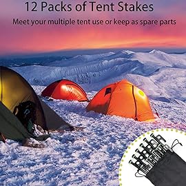 Tent Stakes, 12Pcs 10in Heavy Duty Forged Steel Tent Stakes +Storage Pouch, Used on Rocks, Snowfield, Dessert, Stormy Weather (12Pcs 10in Stakes)