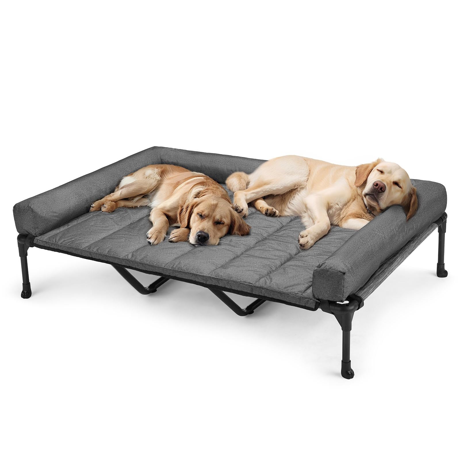 Veehoo Hundeliege Outdoor, Kühlendes Erhöhtes Hundebett mit Wasserdichter Abnehmbarer Kissenauflage, Hundebett mit Rand,Atmungsaktivem Mesh, rutschfeste Füße, Hundesofa für Innen & Außen