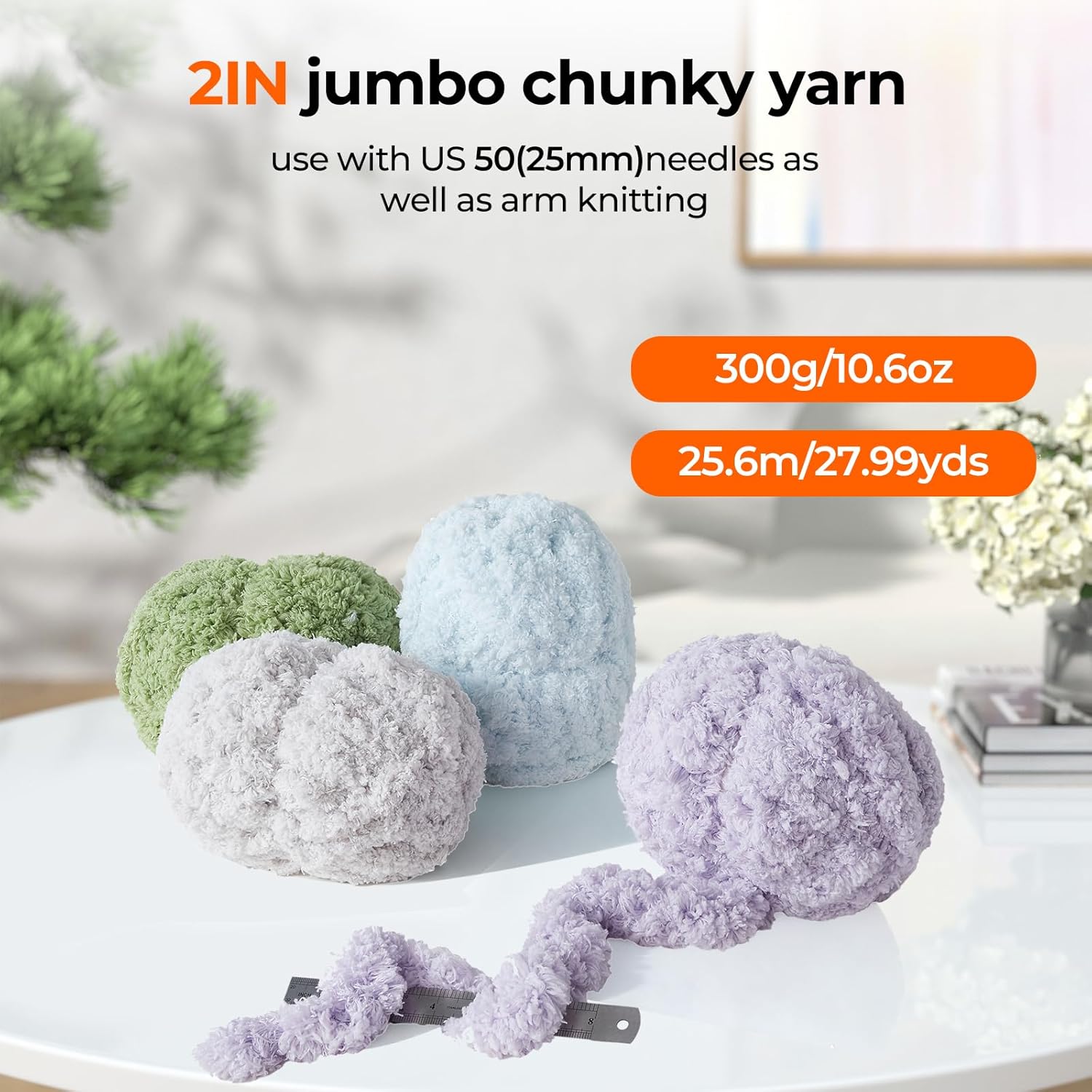 Chunky Chenille Yarn, Extra Thick 5cm Giant Yarn for Arm Knitting,Super Soft Jumbo Yarn for Hand Knitting Blanket,DIY Crafts & Home Decor (300g,25.6m,Light Grey)