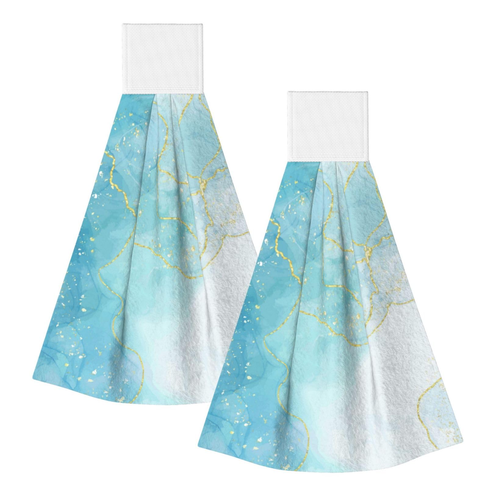 DOPKLNA Blue Liquid Marble, 2 Pcs Hanging Coral Fiber Hand Towels for Bathroom, Absorbent Kitchen Towels