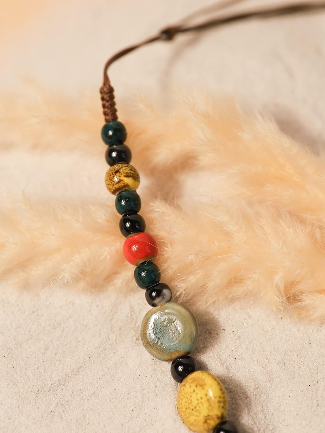 MINACHI Boho Hippie Round Ceramic Beads Strand Necklace, Vintage Bohemian Summer Beach Jewelry Gift for Women - Image 4