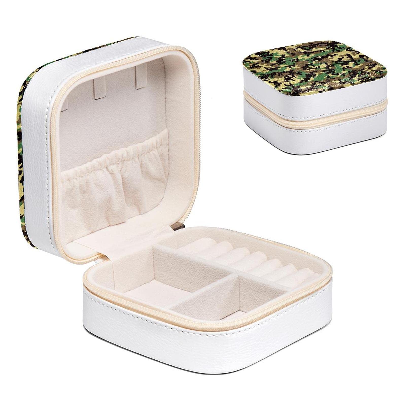Boîte à bijoux pour femme vert camouflage petit organisateur bagues boucles d'oreille