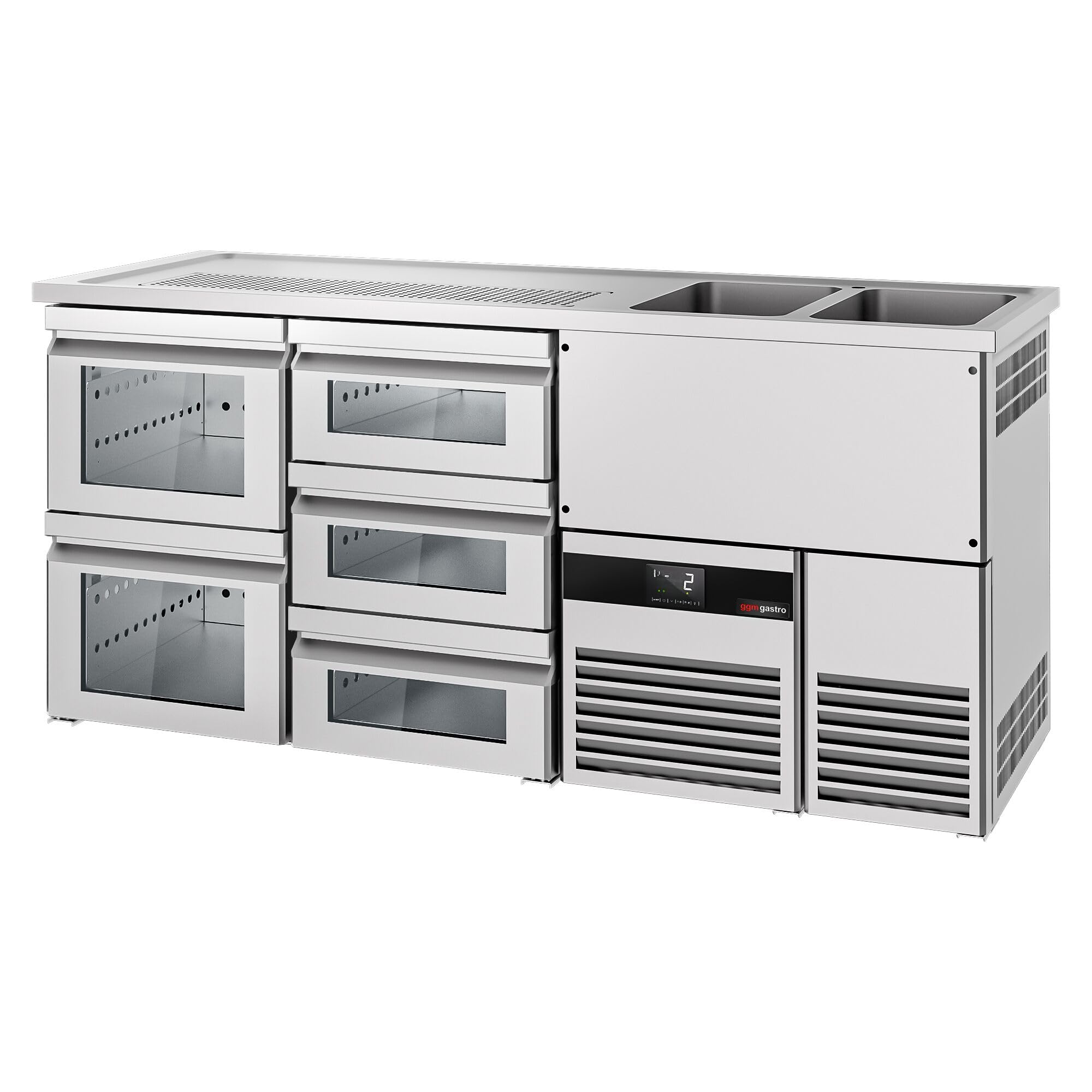 GGM Gastro | BRF207D#SG13#SG12 | Biertheke PREMIUM - 1950x700mm - 5 Glasschubladen